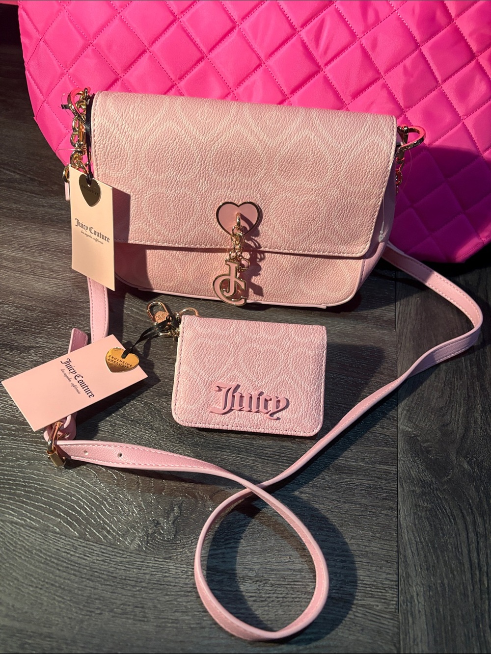 EXCLUSIVE Juicy Couture Light Pink Heart Charm Crossbody with Matching Wallet